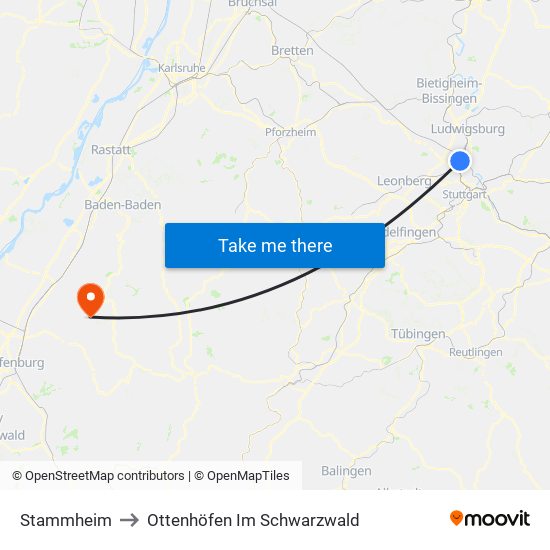 Stammheim to Ottenhöfen Im Schwarzwald map