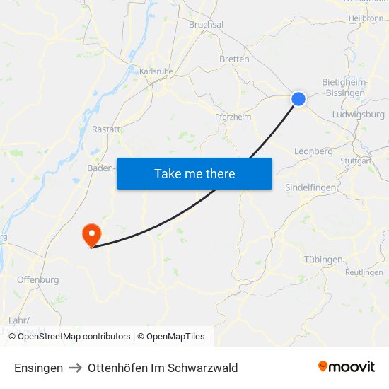 Ensingen to Ottenhöfen Im Schwarzwald map