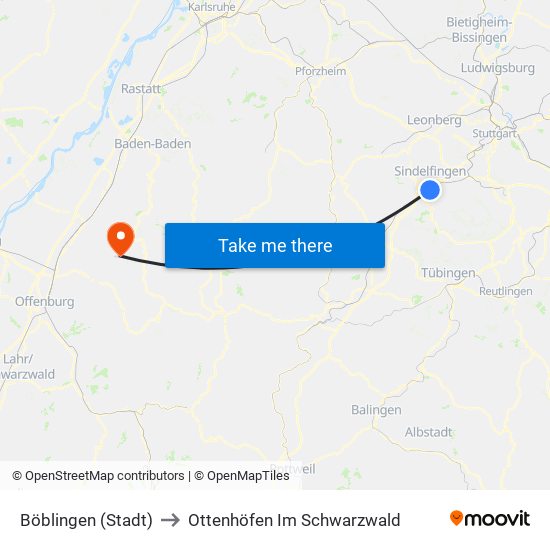 Böblingen (Stadt) to Ottenhöfen Im Schwarzwald map