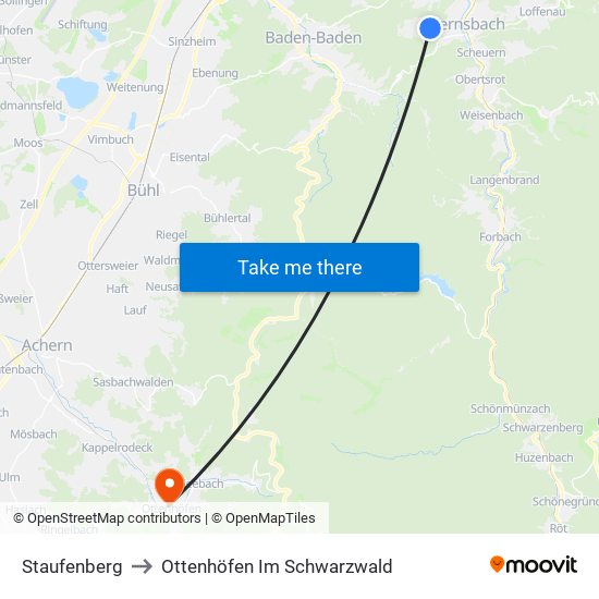 Staufenberg to Ottenhöfen Im Schwarzwald map