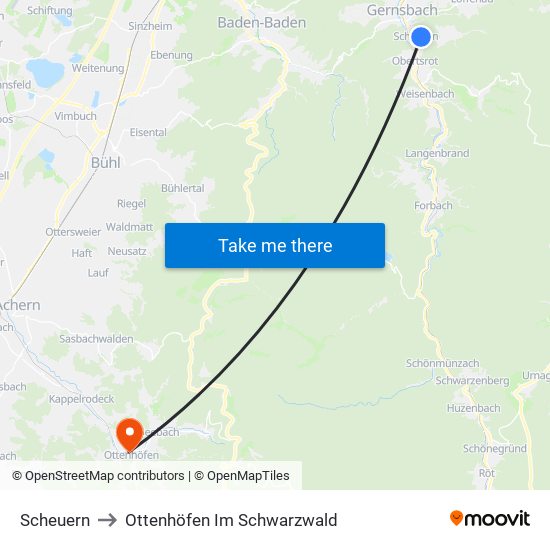 Scheuern to Ottenhöfen Im Schwarzwald map