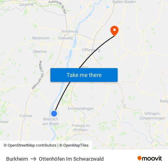 Burkheim to Ottenhöfen Im Schwarzwald map