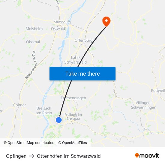 Opfingen to Ottenhöfen Im Schwarzwald map