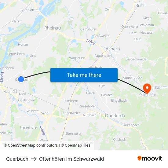 Querbach to Ottenhöfen Im Schwarzwald map