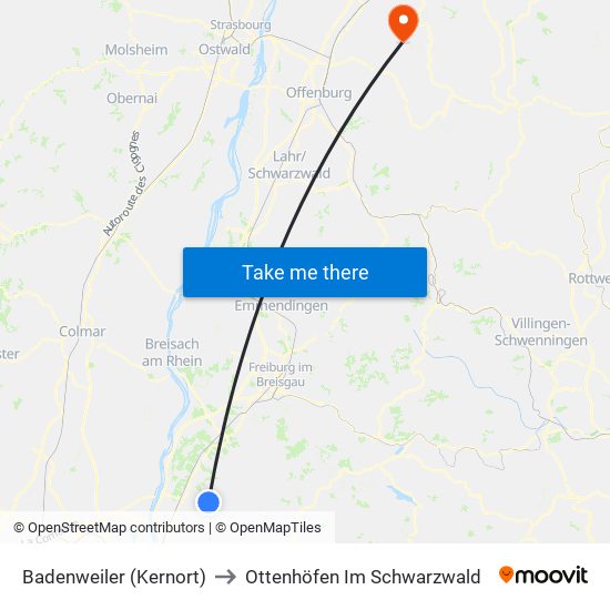 Badenweiler (Kernort) to Ottenhöfen Im Schwarzwald map