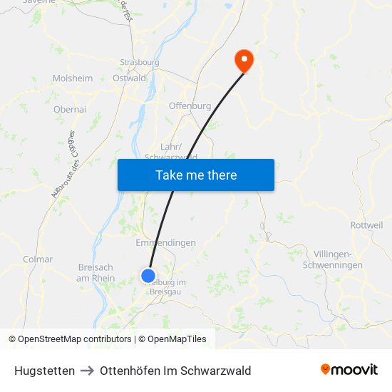 Hugstetten to Ottenhöfen Im Schwarzwald map