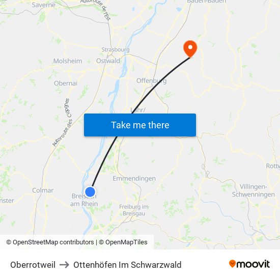 Oberrotweil to Ottenhöfen Im Schwarzwald map