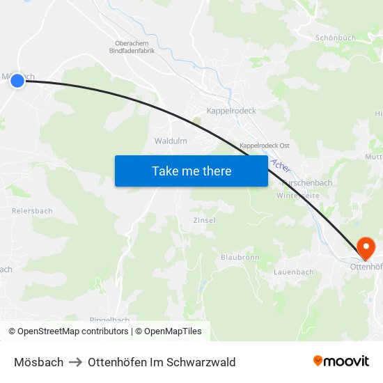 Mösbach to Ottenhöfen Im Schwarzwald map