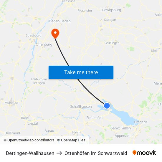 Dettingen-Wallhausen to Ottenhöfen Im Schwarzwald map