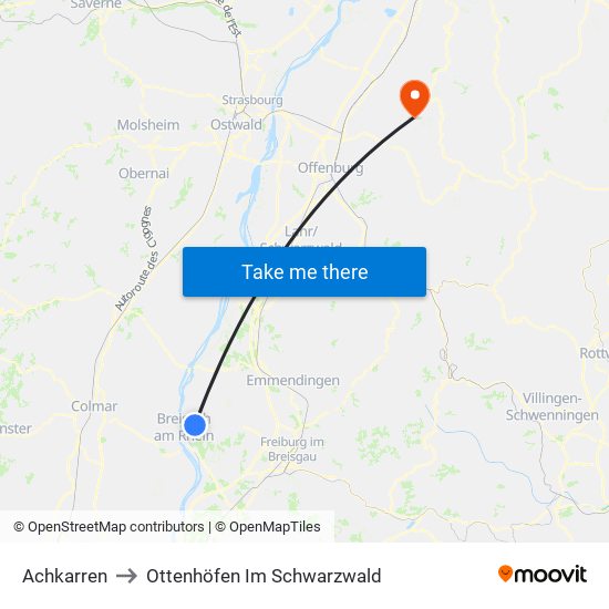 Achkarren to Ottenhöfen Im Schwarzwald map