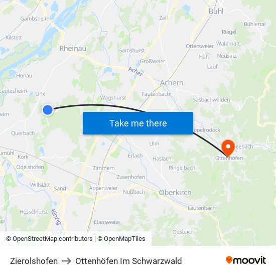 Zierolshofen to Ottenhöfen Im Schwarzwald map