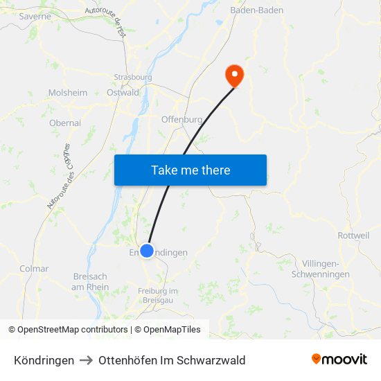 Köndringen to Ottenhöfen Im Schwarzwald map