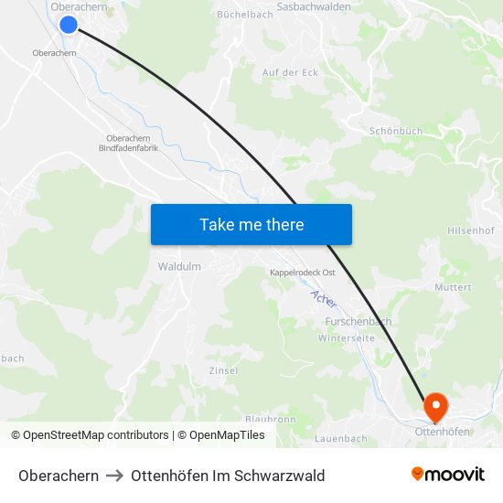 Oberachern to Ottenhöfen Im Schwarzwald map