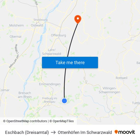 Eschbach (Dreisamtal) to Ottenhöfen Im Schwarzwald map