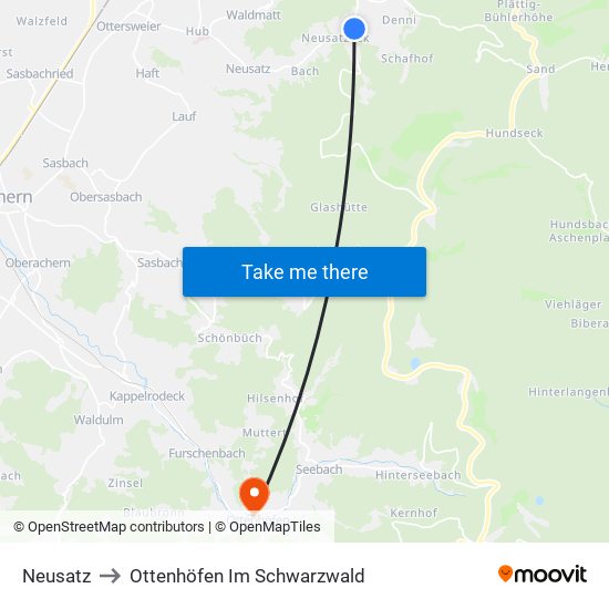 Neusatz to Ottenhöfen Im Schwarzwald map