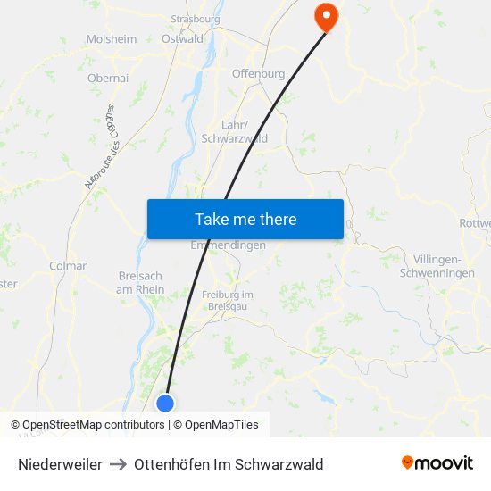 Niederweiler to Ottenhöfen Im Schwarzwald map