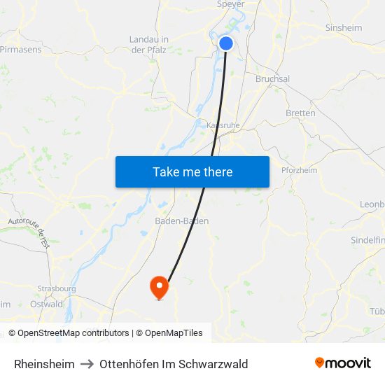 Rheinsheim to Ottenhöfen Im Schwarzwald map