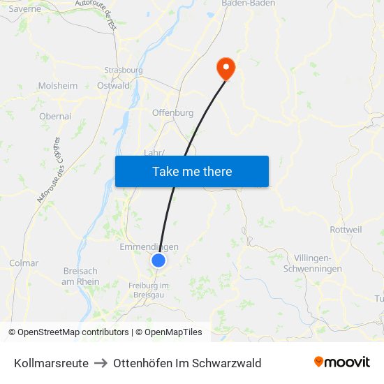 Kollmarsreute to Ottenhöfen Im Schwarzwald map