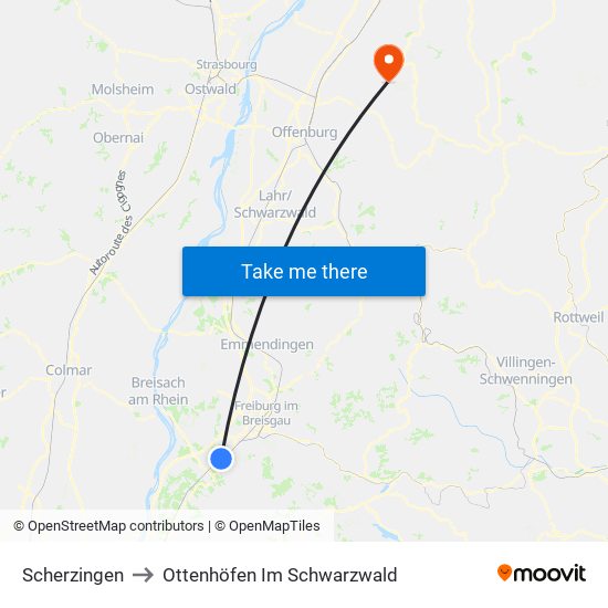Scherzingen to Ottenhöfen Im Schwarzwald map