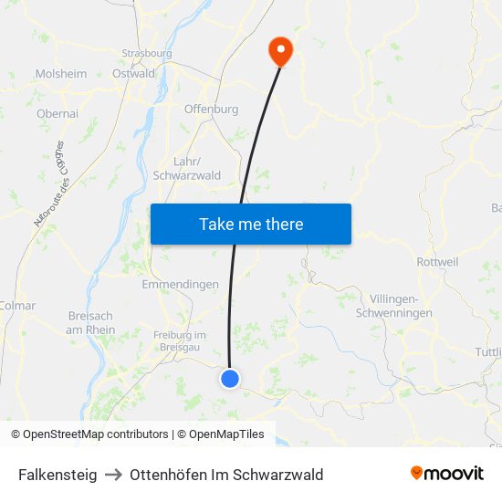 Falkensteig to Ottenhöfen Im Schwarzwald map