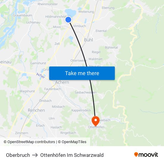 Oberbruch to Ottenhöfen Im Schwarzwald map