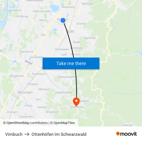 Vimbuch to Ottenhöfen Im Schwarzwald map