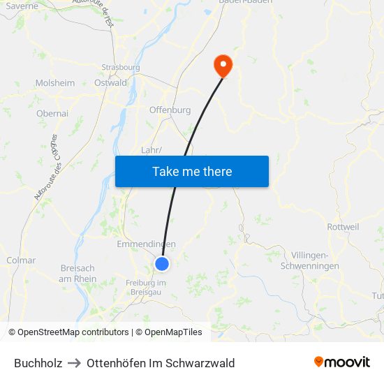 Buchholz to Ottenhöfen Im Schwarzwald map