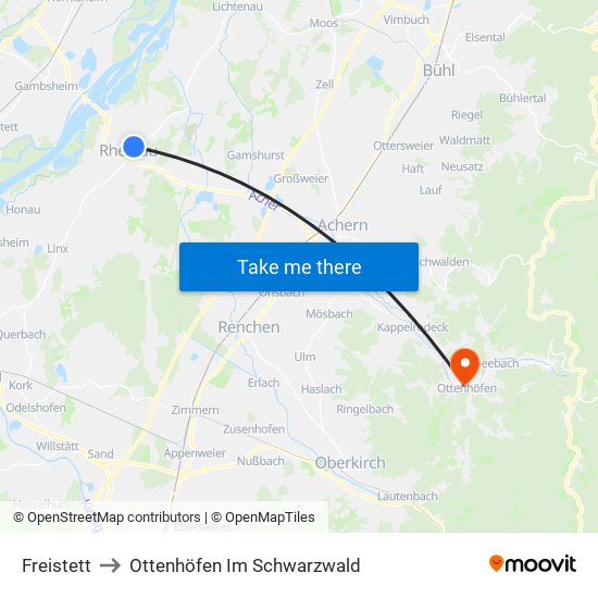 Freistett to Ottenhöfen Im Schwarzwald map