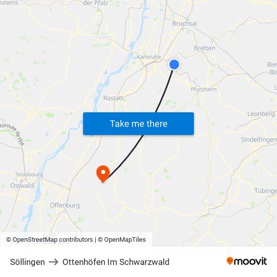 Söllingen to Ottenhöfen Im Schwarzwald map