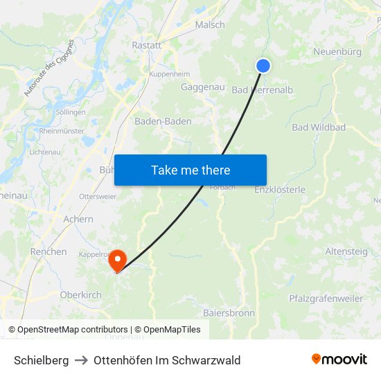 Schielberg to Ottenhöfen Im Schwarzwald map