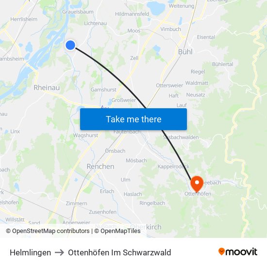 Helmlingen to Ottenhöfen Im Schwarzwald map