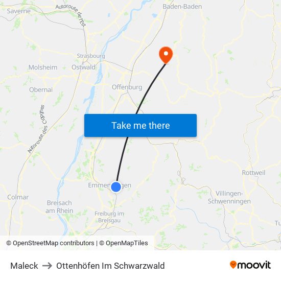 Maleck to Ottenhöfen Im Schwarzwald map