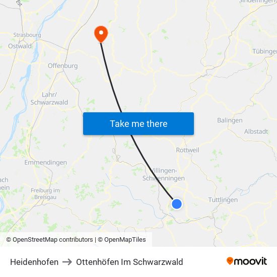 Heidenhofen to Ottenhöfen Im Schwarzwald map