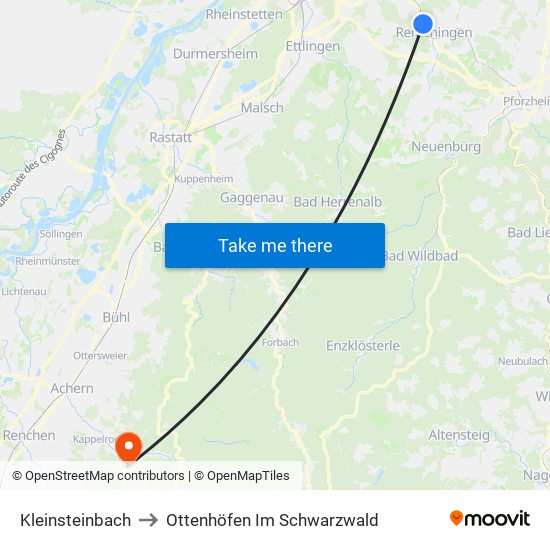 Kleinsteinbach to Ottenhöfen Im Schwarzwald map