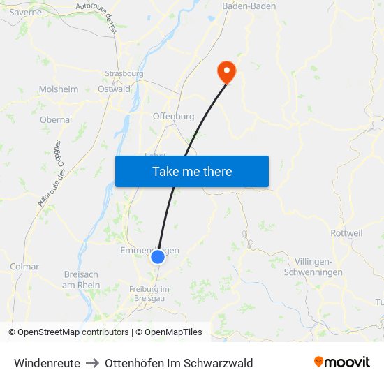 Windenreute to Ottenhöfen Im Schwarzwald map