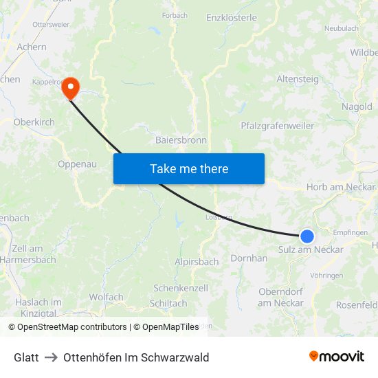 Glatt to Ottenhöfen Im Schwarzwald map