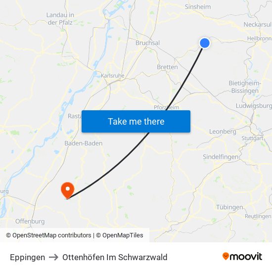 Eppingen to Ottenhöfen Im Schwarzwald map