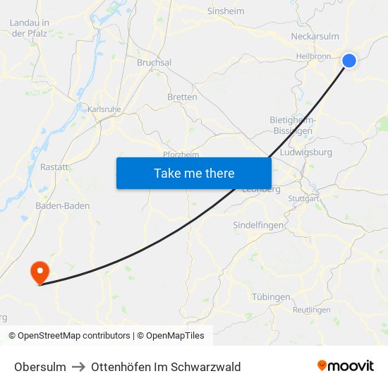 Obersulm to Ottenhöfen Im Schwarzwald map