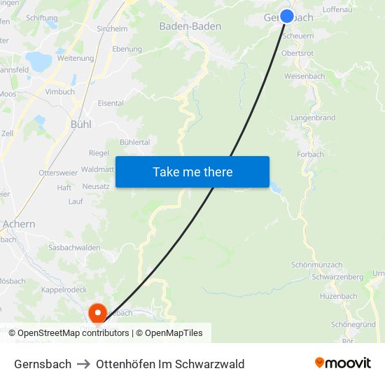 Gernsbach to Ottenhöfen Im Schwarzwald map