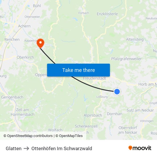 Glatten to Ottenhöfen Im Schwarzwald map