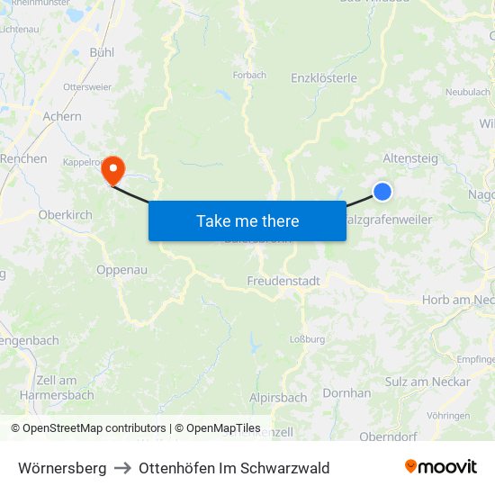 Wörnersberg to Ottenhöfen Im Schwarzwald map