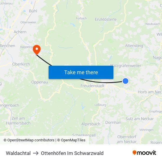 Waldachtal to Ottenhöfen Im Schwarzwald map