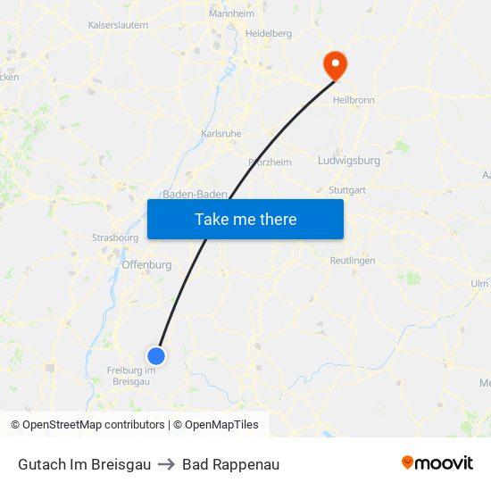 Gutach Im Breisgau to Bad Rappenau map