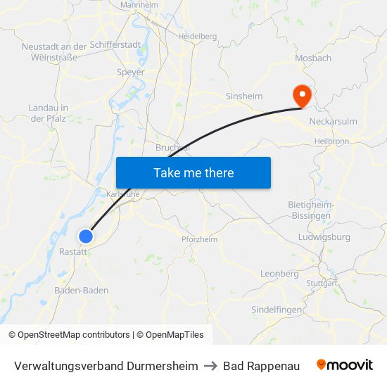 Verwaltungsverband Durmersheim to Bad Rappenau map