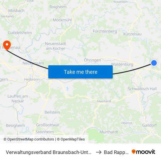 Verwaltungsverband Braunsbach-Untermünkheim to Bad Rappenau map