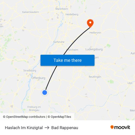 Haslach Im Kinzigtal to Bad Rappenau map
