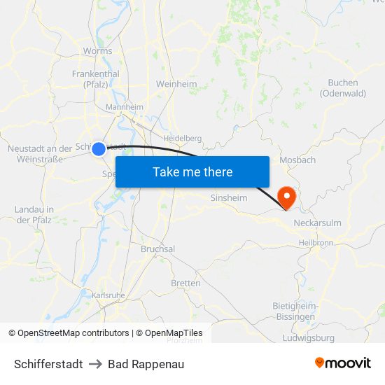 Schifferstadt to Bad Rappenau map