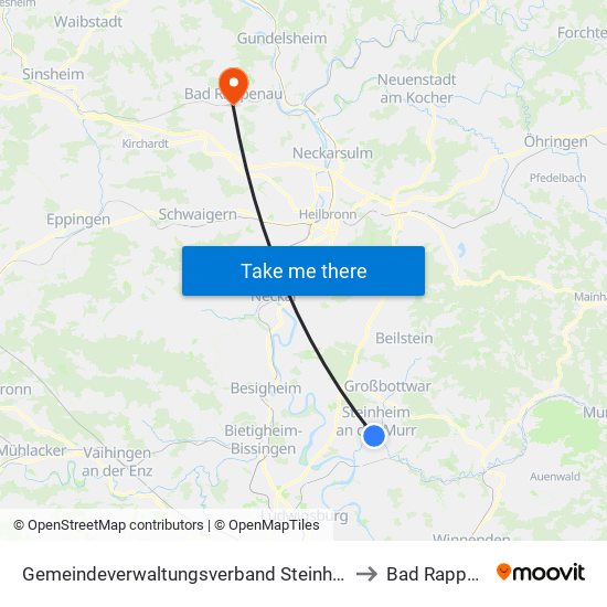 Gemeindeverwaltungsverband Steinheim-Murr to Bad Rappenau map