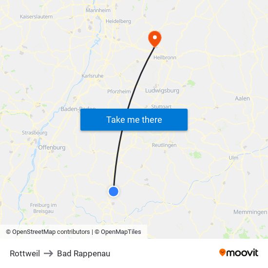 Rottweil to Bad Rappenau map