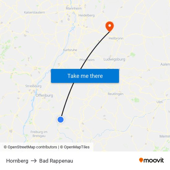 Hornberg to Bad Rappenau map
